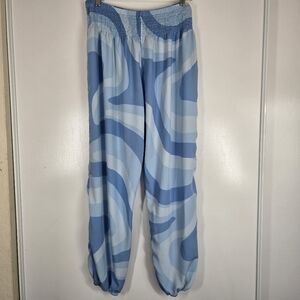 Lotus and Luna Women's‎ XL Harem Pants Lounge High Waisted Yoga Blue Waves Light